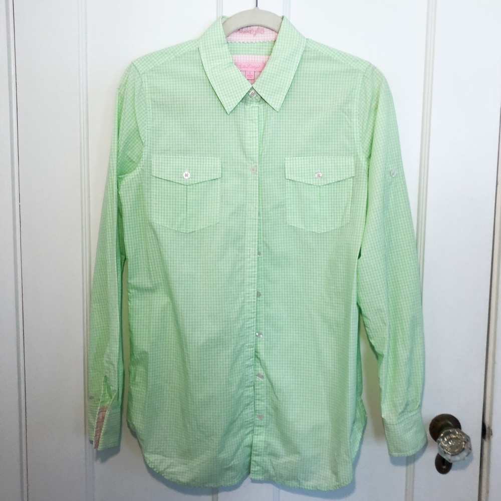 Lilly Pulitzer Green Checkered Button Down Shirt S